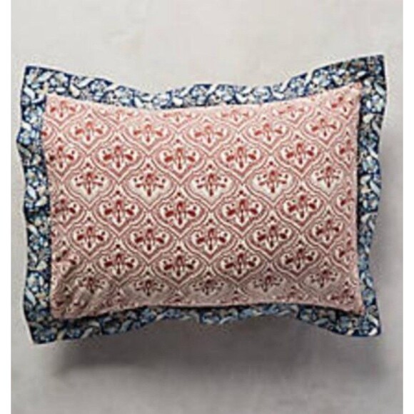 Anthropologie MEGURO euro sham Blue Red White Block Print Pattern 20 X 26 READ - Picture 1 of 10